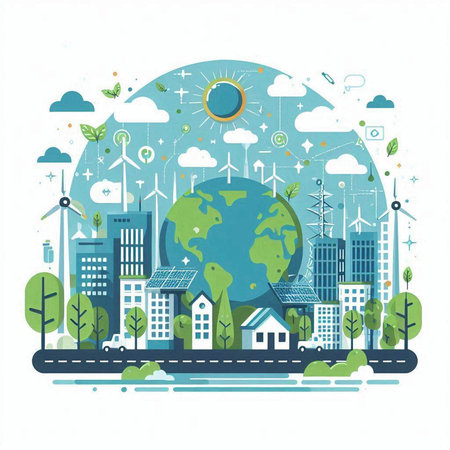 Ecology concept. Save the planet. Eco friendly city. Vector illustrationのイラスト素材