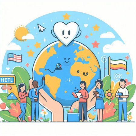 World Health Day concept. Flat design vector illustration with people and planet.のイラスト素材