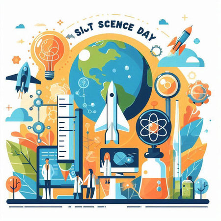 Science and education concept. Flat vector illustration of scientific research and development.のイラスト素材