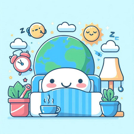 Cute kawaii pillow in the living room with a world globe.のイラスト素材