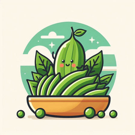 Cute Cucumber in a pot. Vector Illustration.のイラスト素材