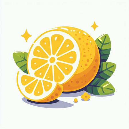 Illustration of a fresh orange with leaves on a white background.のイラスト素材