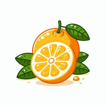 Orange fruit with leaves isolated on a white background. Vector illustration.のイラスト素材