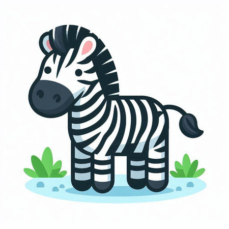 Zebra vector illustration on white background. Cute cartoon animal.のイラスト素材