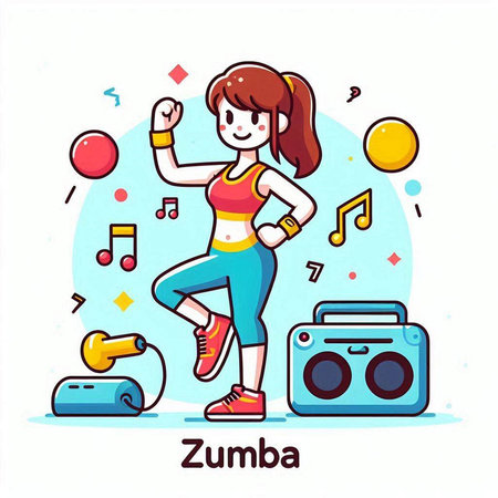 Zumba. Sporty woman in sportswear dancing and listening to music. Vector illustrationのイラスト素材
