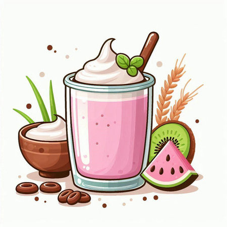Cocktail with ice cream and kiwi. Vector illustrationのイラスト素材
