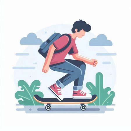 Skateboarder riding a skateboard. Flat vector illustration.のイラスト素材