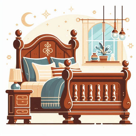 Bedroom interior. Bedroom furniture. Vector illustration in flat styleのイラスト素材