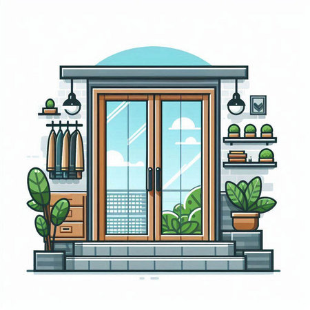 Illustration of the interior of a living room in a flat style.のイラスト素材