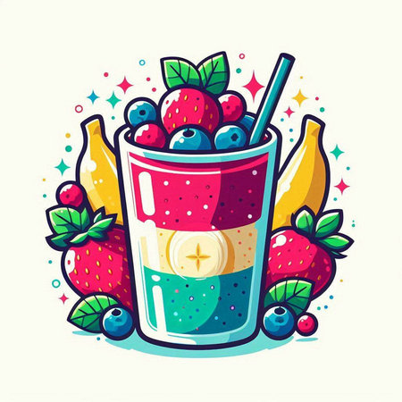 Fruit smoothie in a glass with fruits and berries. Vector illustration.のイラスト素材