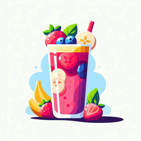 Fruit smoothie with strawberries, blueberries and bananas. Vector illustration.のイラスト素材