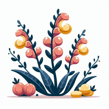 Vector illustration of a bouquet of flowers, leaves and berries.のイラスト素材
