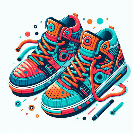 Vector illustration of sneakers. Cartoon style. Colorful vector illustration.のイラスト素材