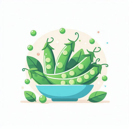 Fresh green peas in a bowl. Vector illustration on white background.のイラスト素材