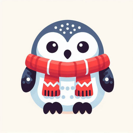 Cute penguin with scarf and mittens. Vector illustration.のイラスト素材