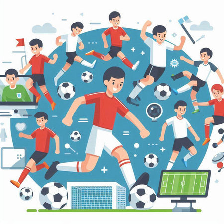 Soccer, football, soccer players in flat design. Vector illustrationのイラスト素材