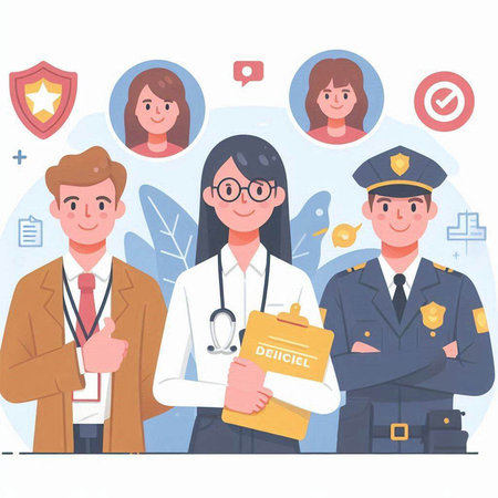 Police officer and police officer. Police officer, police officer and police officer. Vector illustrationのイラスト素材