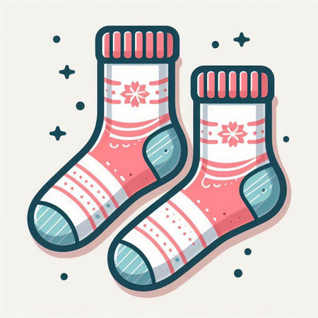 Vector illustration of Christmas socks with snowflakes. Hand drawn doodle style.のイラスト素材