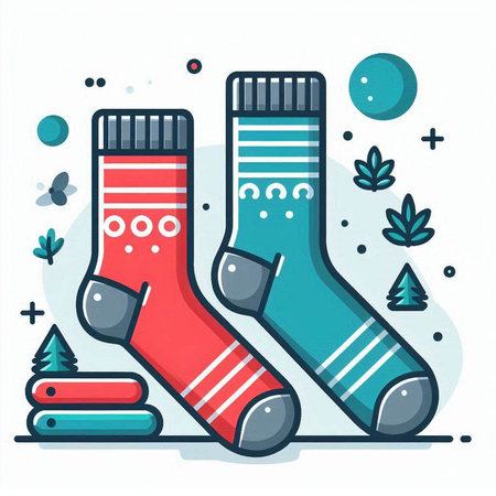 Vector illustration of Christmas socks. Flat line art style design for web, site, advertising, banner, poster, board and print.のイラスト素材