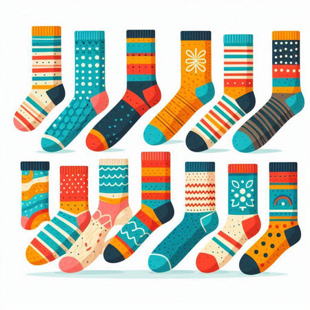 Set of socks with different patterns. Vector illustration in cartoon style.のイラスト素材