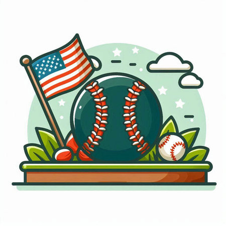 Baseball and baseball ball with American flag. Vector illustration on white background.のイラスト素材