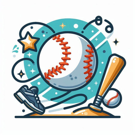 Baseball ball and bat. Vector illustration in doodle style.のイラスト素材