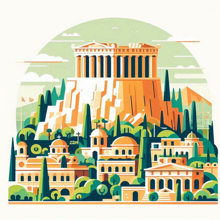 Parthenon in Athens, Greece. Vector illustration in flat styleのイラスト素材