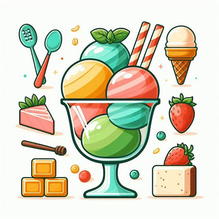 Ice cream in a glass cup. Sweet dessert. Vector illustration.のイラスト素材