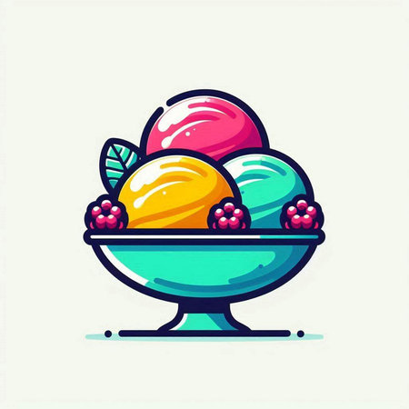 Colorful ice cream in a bowl. Vector illustration in cartoon style.のイラスト素材