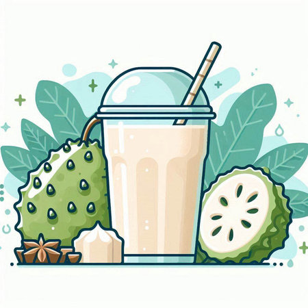 Vector illustration of a smoothie in a glass with a straw and a guava.のイラスト素材