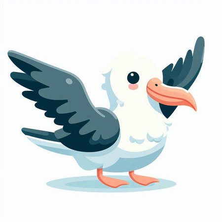 Cute seagull cartoon vector illustration isolated on white background.のイラスト素材