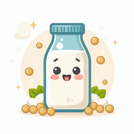 Cute cartoon soybean milk bottle character. Vector flat illustration.のイラスト素材