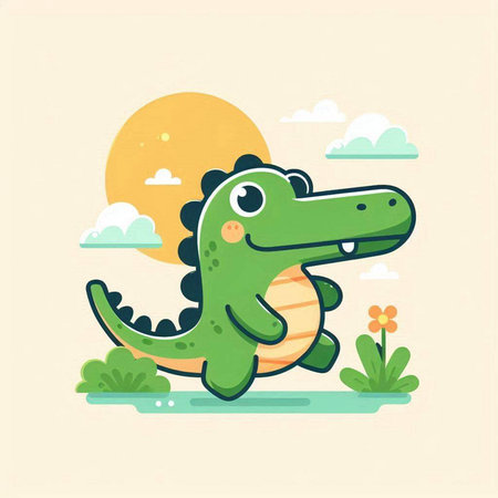 Cute crocodile in the park. Vector illustration in flat styleのイラスト素材