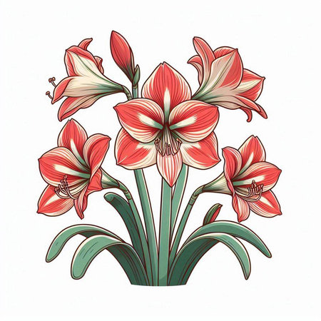Amaryllis flower bouquet isolated on white background. Vector illustration.のイラスト素材
