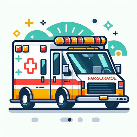 Ambulance car. Vector illustration in flat design style. Emergency vehicle.のイラスト素材