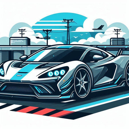 illustration of a sport car in the parking lot, vector illustrationのイラスト素材
