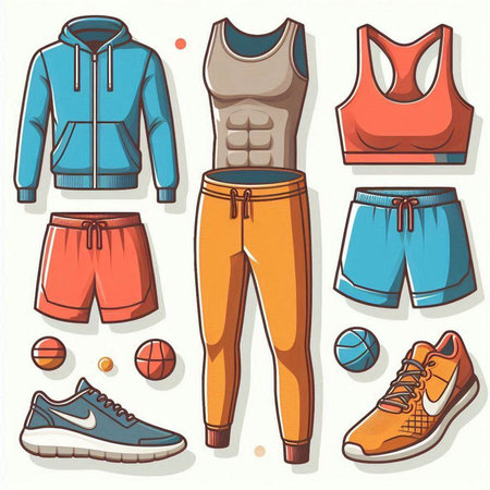 Set of sportswear icons in cartoon style. Vector illustration.のイラスト素材