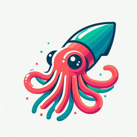 Cartoon octopus with rocket. Vector illustration in flat style.のイラスト素材