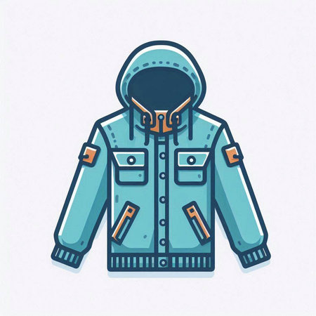 Winter jacket with hood. Vector illustration in doodle style.のイラスト素材