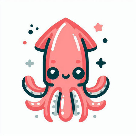 Cute cartoon octopus. Vector flat illustration. Isolated on white background.のイラスト素材