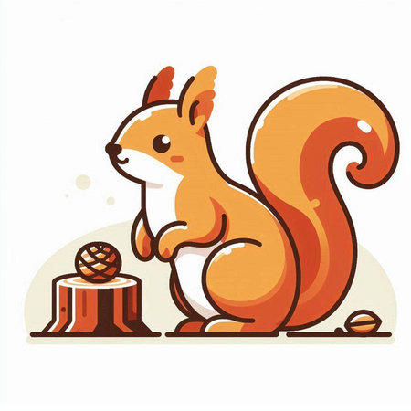Squirrel with acorn. Vector illustration isolated on white background.のイラスト素材