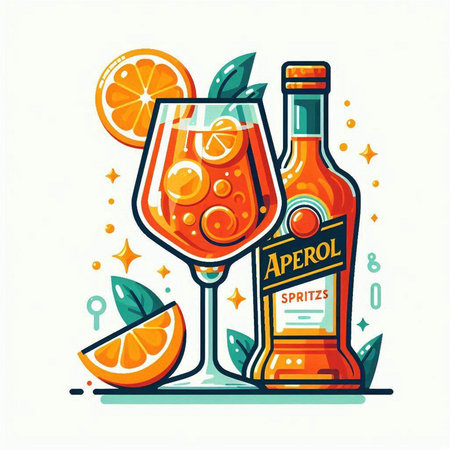 Alcoholic drinks. Cocktail with ice, orange and mint. Vector illustrationのイラスト素材