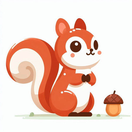 Cute cartoon squirrel with acorn isolated on white background. Vector illustration.のイラスト素材