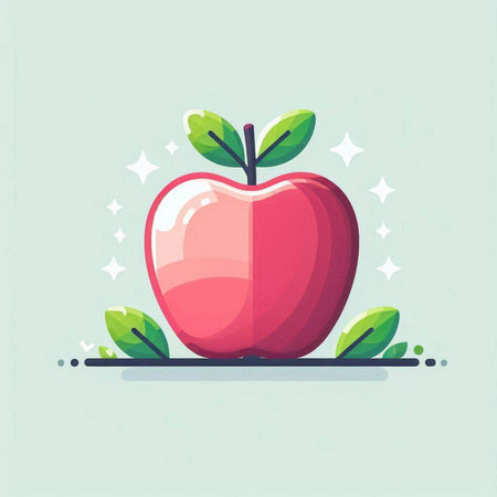 Apple vector illustration in flat cartoon style. Red apple with green leaves.のイラスト素材