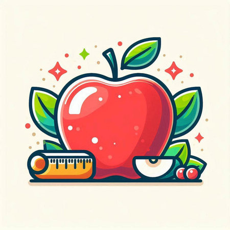Apple and measuring tape. Vector illustration of apple and measuring tape.のイラスト素材