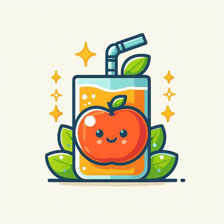 Cute kawaii apple juice in glass. Vector illustration.のイラスト素材