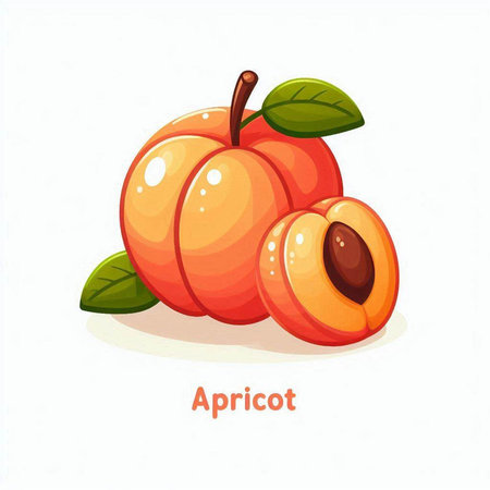 Apricot fruit vector illustration isolated on white background. Fresh ripe apricot with green leaves.のイラスト素材
