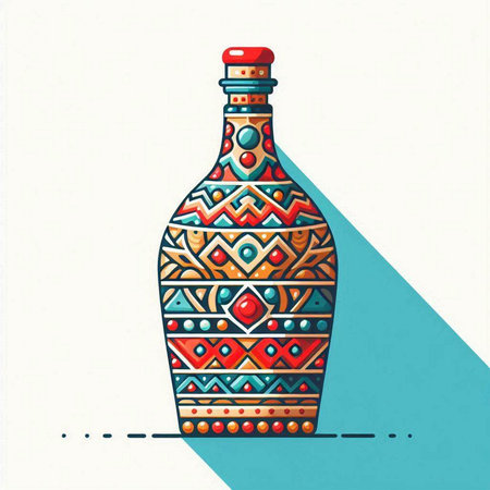 Colorful vector illustration of a bottle of wine with a pattern.のイラスト素材