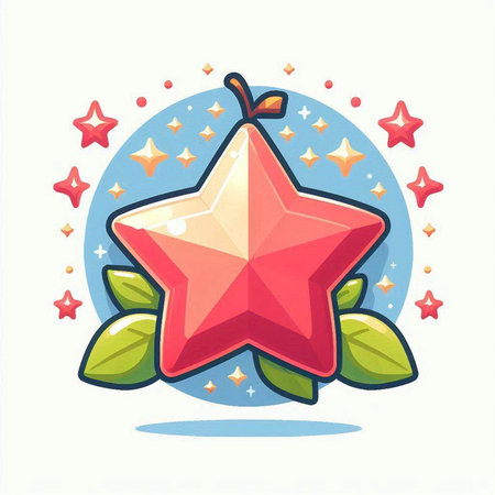 Star icon with leaves and stars on white background. Vector illustration.のイラスト素材