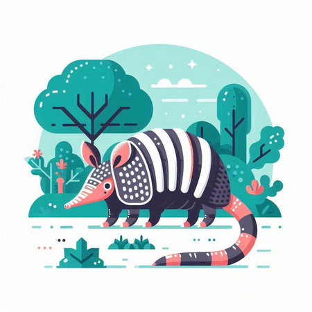 Armadillo in the forest. Vector illustration in flat style.のイラスト素材
